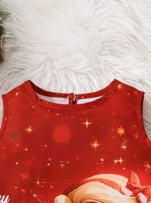 SHEIN Rochie de Crăciun cu imprimeu prințesă roșie pentru fete tinere, cu ornamente moale de pluș, adăugând o notă jucăușă. Imprimare de prințesă cu tematică de Crăciun, cu model fulgi de zăpadă, foarte atrăgătoare și atractivă pentru copii. Plin de distracție infantilă, întruchipând pe deplin atmosfera de vacanță, făcându-i pe copii energici și festivi la petrecerile de Crăciun.