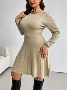 SHEIN Privé Vestido suéter abotonado de manga larga, ajustado y acampanado, de estilo minimalista elegante y cálido, apto como capa base u prenda exterior para mujeres, otoño/invierno, talla grande