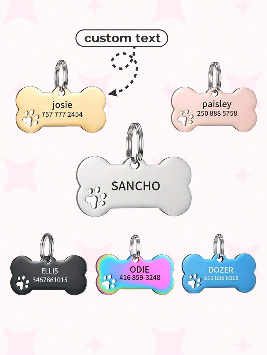 Stylish & Custom Engraved Stainless Steel Dog Tag - Name & Number For Pet Easy Identification Engraved, Stainless, Kitties, Cat, Dawg, Doggy Fashionable, Vintage, Cute, Adorable, Contracted, Funny, Kawaii, Fall Fashion, Cuties, Punk Custom, Personalized, Unique, Customized Ideal Gifts For Him Her, Pets For Christmas, For Winter, For Fall/Autumn, For Holiday Finds, Winter Fashion, Durable, Colorful, Cute, Adorable, Funny, Kawaii, Y2K, Stylish, Unisex, Casual, Unique, Customized, Ideal Gifts For Him, Ideal Gifts For Her, Her, Boyfriend, Girlfriend, Family, Friends