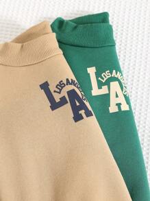 SHEIN 4 Stücke Baby Jungen/Mädchen Farbblock Buchstaben Muster Langarm Sweatshirt und Hose mit Gummibund Set, Herbst/Winter - Verschiedenfarbig - Übersicht 7