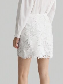 Ontre White Mini Floral Skirt, Elegant Daily Wear, New Year, French Mini Skirt, Festive Outfit, White Floral Women's Mini Skirt, Elegant, Chic, Urban Modern Fashion