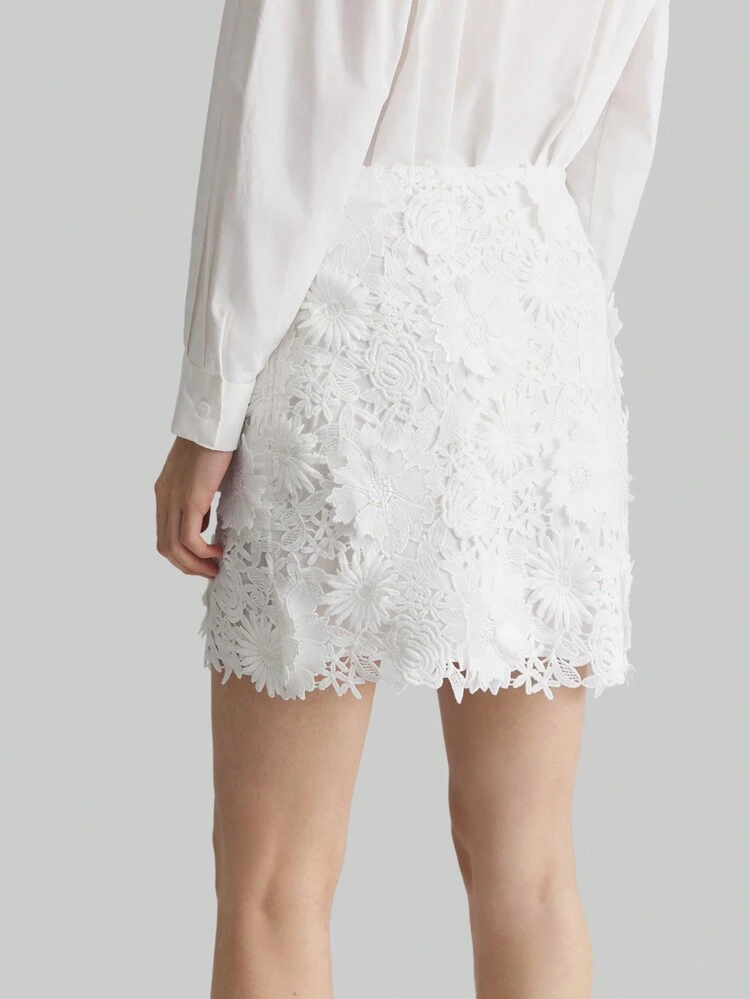 Women's White Mini Floral Skirt,Summer Classy Elegant Party,French Chic Urban Modern Fashion,Festive New Year Daily Wear