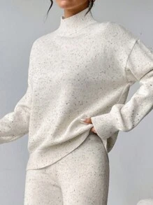 Firerie Women's Solid Stand Collar Sweater, Minimalist & Casual, Suitable For Everyday Wear