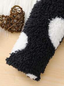 SHEIN Leap Crew 2 件套：泰迪天鹅绒针织碎花蓬松圆领宽松休闲上衣和宽腿宽松休闲裤，适合年轻女孩，超柔软温暖，秋冬季，非常适合休闲和日常穿着和学校日常、学院风格、返校、派对 - 黑與白 - 查看 4