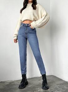 EURMUSE 100% Baumwolle slim fit Denimjeans mit schrägen Taschen - Mittele Waschung - Übersicht 3