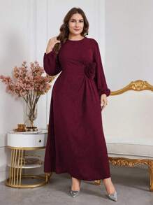 Modelyn Plus Size Women's 3D Flower Waisted Party Dress, Elegant A Line Dresses, For Evening Party/Wedding Guest/Anniversary For New Year Clothes Maxi Women Outfit Long Evening Dresses