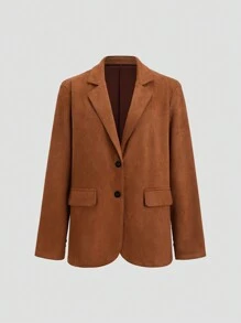SHEIN Unity Áo khoác vest đơn hàng mùa thu màu trơn cổ ve đơn hàng khuy đơn giản rộng rãi cho nữ - màu nâu - Xem 1