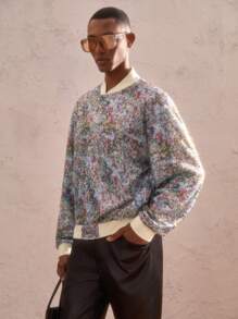 AKNOTIC Party 超大男士落肩圆领拉链棒球夹克，长袖夹克，适合秋冬度假、朋友、丈夫、男朋友礼物 - 粉色 - 查看 1