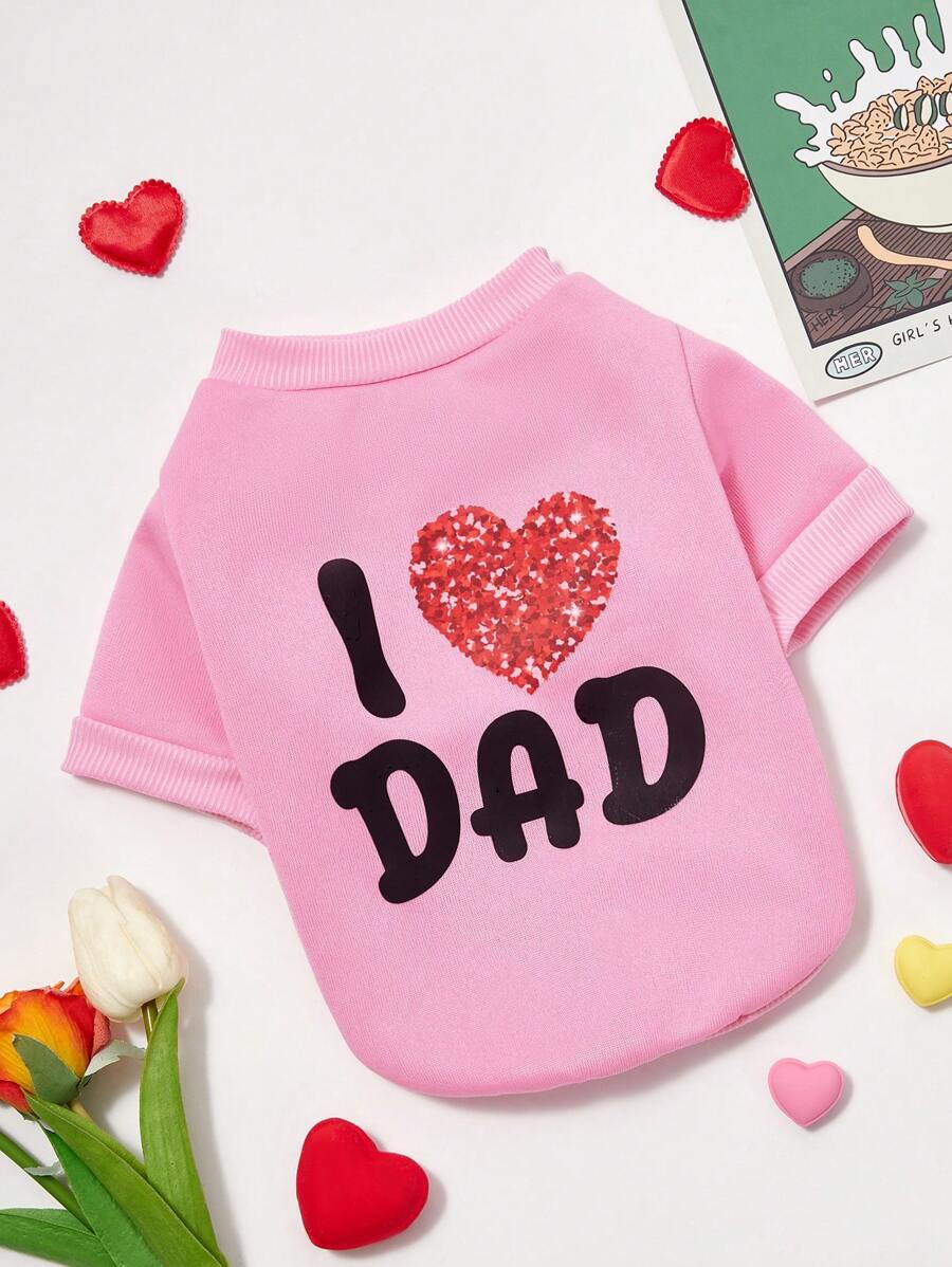 PETSIN 1 件宠物狗/猫通用粉色“我爱爸爸”英文图案印花套头衫 - 彩色 - 查看 1