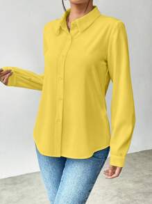 SHEIN Clasi Camisa de manga larga de unicolor simple para uso casual y de traslado