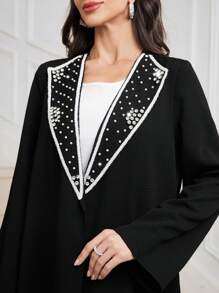 Al Najma Women Textured Collar Embellished Oversized Long Sleeve Abaya, Suitable For Autumn & Winter, Elegant Modest Open Abayas, For Casual Daily/Party