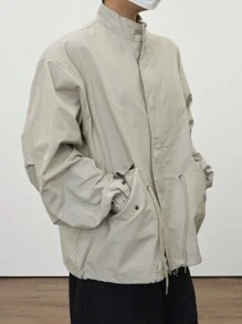 DAZY 男士纯色长袖口袋休闲夹克，秋季服装 - 卡其色 - 查看 1