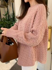 DAZY Women Crew Neck Cable Knit Pullover Sweater,Fall Women Clothes - Pink - View 6