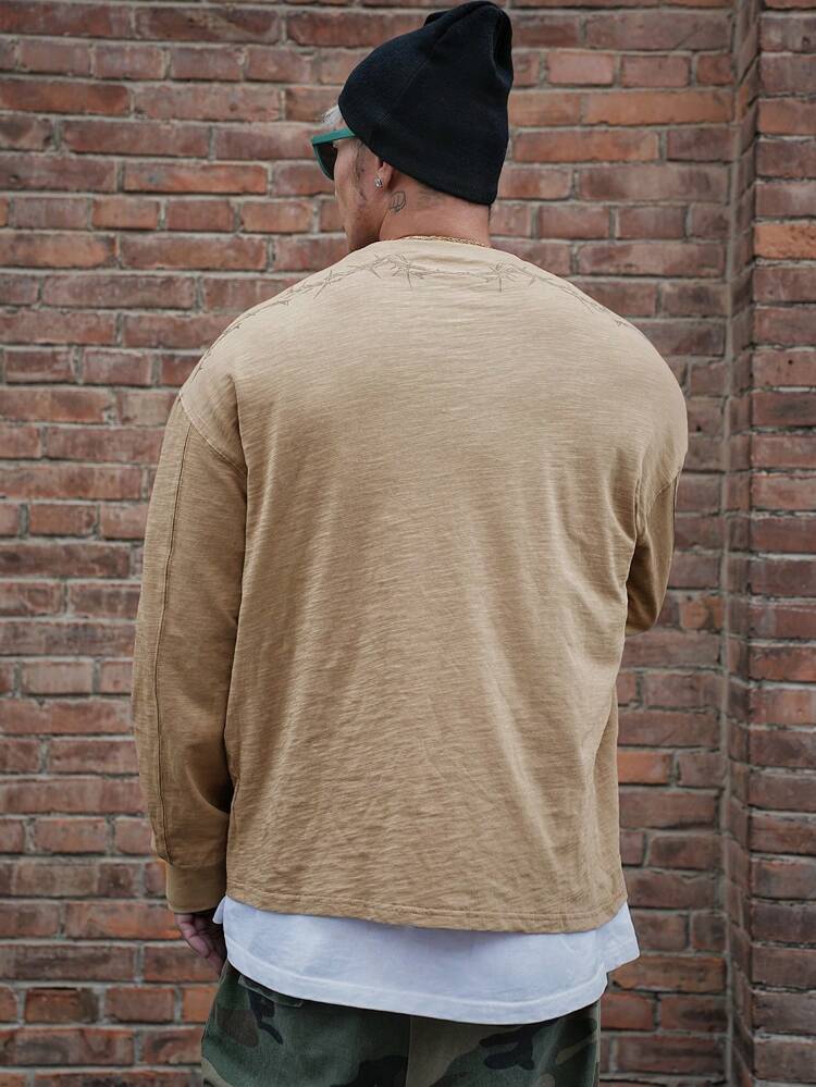 Men's Crew Neck Long Sleeve Casual T-Shirt, Minimalist Design For Everyday Wear Fall,Winter