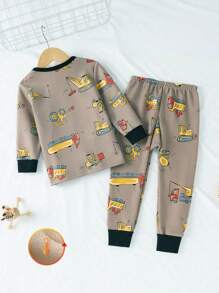 Genkimix Kids 男小童挖掘機印花拼接邊睡衣套裝