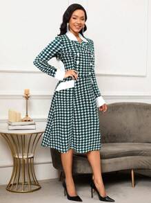 SHEIN Lady Robe croisée double élégante à imprimé pied-de-poule, automne