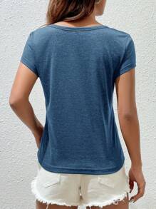 SHEIN EZwear Camiseta unicolor de cuello notch