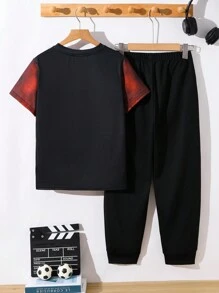2pcs/Set Tween Boy Casual Sports Football Graphic Crewneck Short Sleeve T-Shirt And Pants Set, Suitable For Commuting, School, Daily, Vacation, Sports, Spring/Summer/Autumn