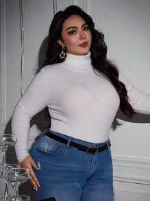 SHEIN Privé Plus Size Autumn/Winter Basic Turtleneck Knitted Sweater, 2pcs/Set - Multicolor - View 6