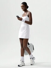 VARSITIE Yoga & Tennis Basic Backless With Women Active Dresses - White - View 6