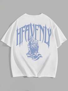 Manfinity VCAY Camisa casual de manga corta y cuello redondo con estampado de letras para hombre de talla grande, para uso diario