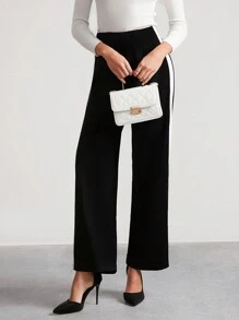SHEIN Clasi Pantalones anchos con borde blanco elegantes para mujer, apropiados para ir al trabajo y el trayecto en otoño/invierno
