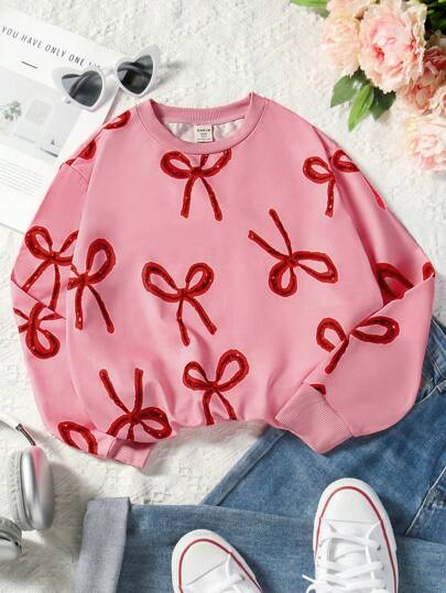 Sparklyn Tween Girl Casual Fashionable 3D Butterfly Print Oversized Sweatshirt