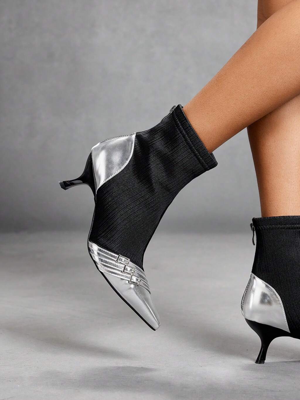 CUCCOO SZL Women's Pointed Toe High Heel Fashionable Bicolor Ankle Boots And Mid-Calf Boots