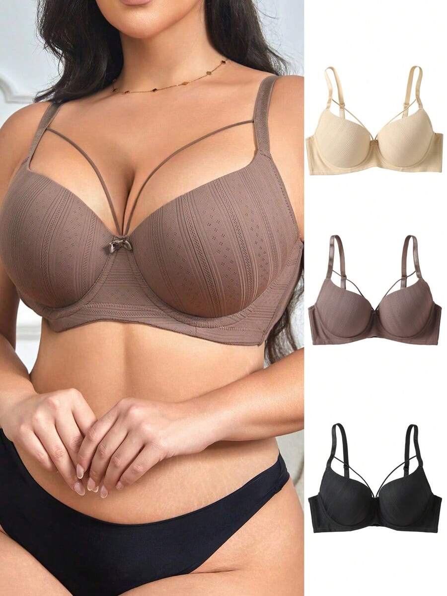 3pcs/Set Plus Size Comfortable Seamless Wireless Lift & Shape Bras - Multicolor - View 1