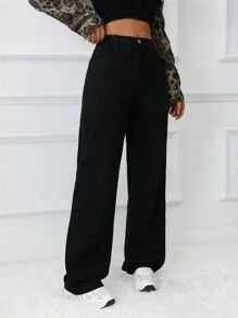 SHEIN Tall Women's Leopard Print Loose Straight Leg Jeans