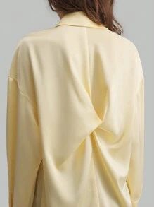 Ontre New Year Post- Women's Crew Neck Twist Back Design Cream-Yellow Business Casual Long Sleeve Shirt, Autumn/Winter Apparel
