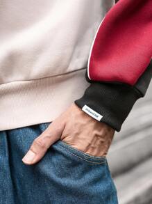 Manfinity VCAY Men's Knit Casual Daily Loose Fit Long Sleeve Sweatshirt, Multiple Colors Vintage Crew Neck Color Block Sweatshirt, For Friends, Husband, Boyfriend Gifts, For Fall Winter - Multicolor - View 4