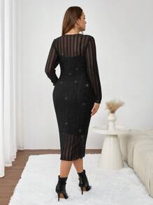 SHEIN Frenchy 2 件大码优雅纯色连衣裙套装，适合派对、活动和约会 - 黑色 - 查看 2