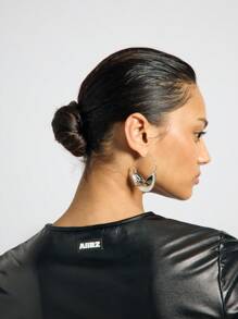 AiiRZ Faux Leather Fitted Long Sleeve Top With Fur Sleeve Trim
