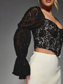 MISSGUIDED Cut-Out Lace Balloon Long Sleeve Corset Blouse