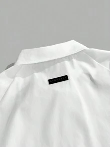 Manfinity VCAY Men's Loose Woven Letter Print Contrast Color Front Button Long Sleeve Shirt