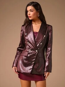 SHEIN Clasi Dames geweven, getextureerde, dubbelrijs slim fit kostuumjas, nieuw herfstontwerp