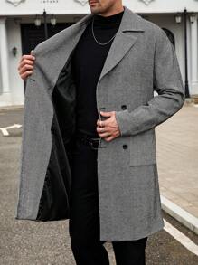 Manfinity VCAY Men's Loose Fit Lapel Collar Long Casual Overcoat, Suitable For Autumn And Winter Seasons - Black and White - View 6