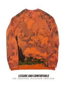 Manfinity Homme Men's Casual Tie-Dye Mountain & Letter Print Sweater, Autumn/Winter