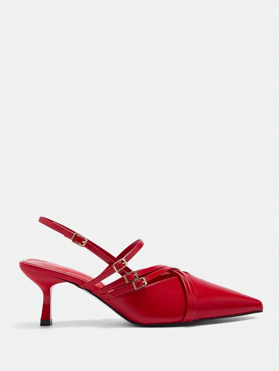 CUCCOO BIZCHIC 女士高跟凉鞋，多绑带设计，镂空尖头，细跟，露跟，白色简约时尚高跟凉鞋，春季鞋款