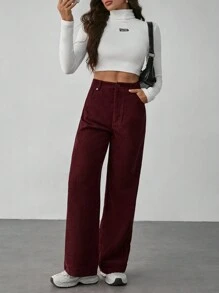 SHEIN Tall Pantalones casuales de mujer de unicolor con bolsillo delantero y botones