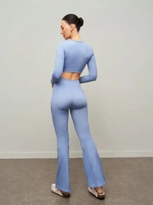 Activina Activina Seamless Light Blue Crop Top And Pants Knit Sports Suit Ballet And Workout Set Women