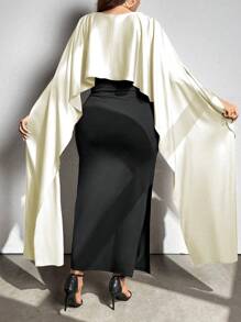 Celure Farbblockkleid mit Kontrastfarben in Große Größen für Damen, Maxikleid-Outfit