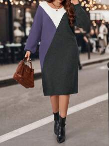 SHEIN LUNE 大码拼色针织连衣裙，休闲时尚，适合日常穿着