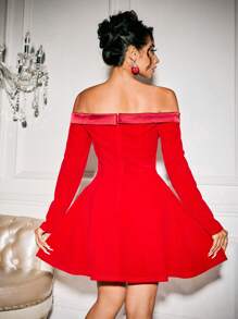 SHEIN SXY Sexy Off-Shoulder Red Dress, Suitable For Christmas, New Year Party And Valentine's Day