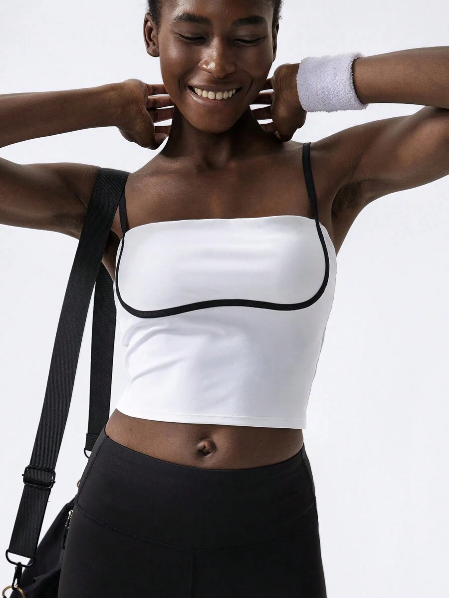 VARSITIE Contrast Black And White Stripes Women Tank Tops & Camis - White - View 1