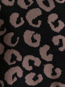 2pcs Young Girl Leopard Print Knit Set, Round Neck Sweater And Pants Knitted Set - Brown - View 5