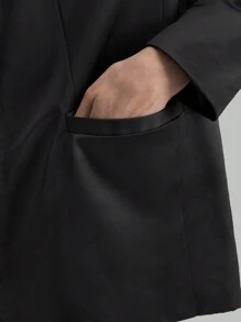 Ontre Black Round Neck Button Design Women's Business Casual Suit Jacket, Long Sleeve Black Outerwear For Autumn/Winter, Back To School - Black - View 7