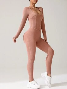 SHEIN Sport Studio Cross-Border Nieuwe modieuze strakke outdoor yoga rompers, casual rugloze bodycon slim fit yoga jumpsuit