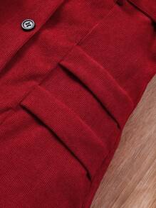 Conjunto de 2 piezas para niña preadolescente con blusa de manga larga con botones delanteros y decoración de moño, talla grande falda mini - Rojo - Ver 8